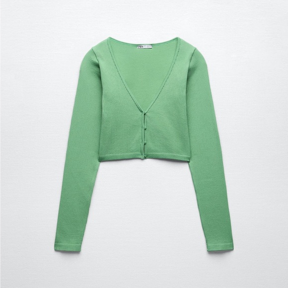 NWOT! Zara Seamless Mini Cardigan - Kelly Green, Size XS/S - Picture 2 of 6